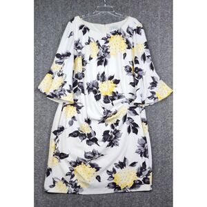 J Howard Floral Sheath Dress Women 22W White Yellow Black Bell Sleeve